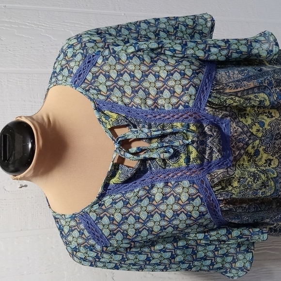 Olive Hill small Bohemian boho hippie blouse sheer - Picture 8 of 9